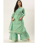 Women Sea-Green Sequence & Lace Work Sharara Suit