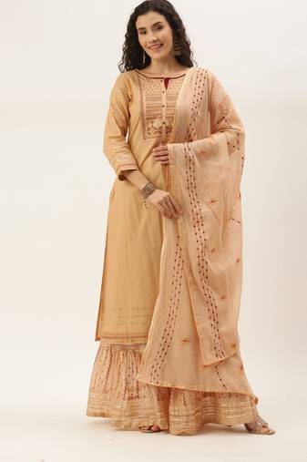 Women Nude Sequence & Lace Work Sharara Suit