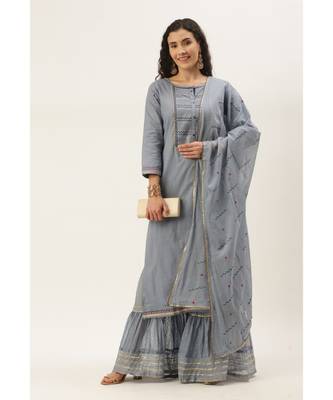 Women Light Grey Sequence & Lace Work Sharara Suit 1