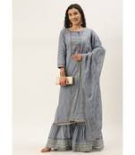 Women Light Grey Sequence & Lace Work Sharara Suit