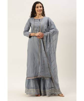 Women Light Grey Sequence & Lace Work Sharara Suit 2