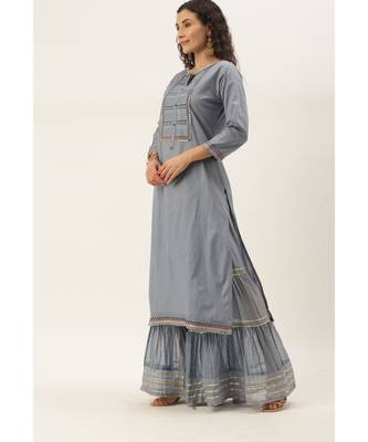 Women Light Grey Sequence & Lace Work Sharara Suit 4