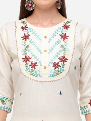 White embroidered cotton kurta-sets 5