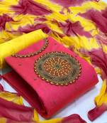 VredeVogel Pink Modal chanderi silk with handwork unstitched dress material