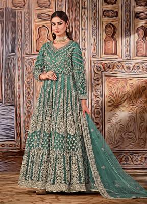 Light-blue embroidered net salwar kameez 1