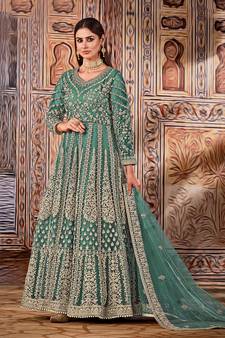 Light-blue embroidered net salwar