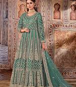 Light-blue embroidered net salwar