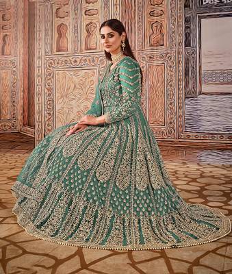 Light-blue embroidered net salwar kameez 2