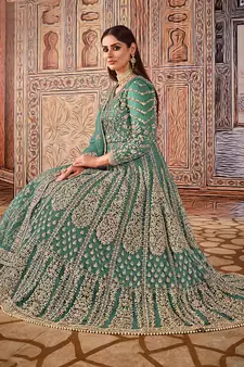 Light-blue embroidered net salwar kameez