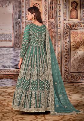 Light-blue embroidered net salwar kameez 3