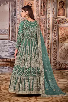 Light-blue embroidered net salwar kameez