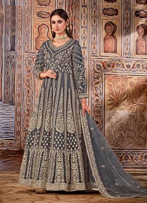 Grey embroidered net salwar kameez 1