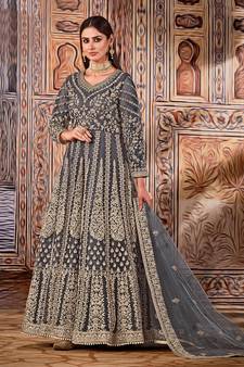 Grey embroidered net salwar