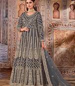 Grey embroidered net salwar