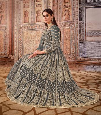Grey embroidered net salwar kameez 2