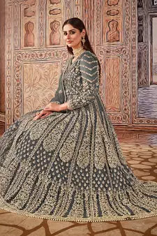 Grey embroidered net salwar kameez