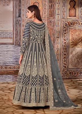 Grey embroidered net salwar kameez 3