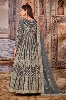 Grey embroidered net salwar kameez