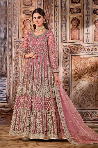 Light-pink embroidered net salwar