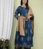 Women's Rayon Ethnic Floral Printed Anarkali Kurti With Palazzo & Dupatta Set