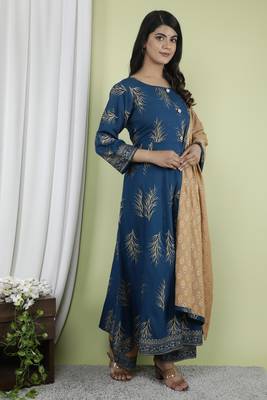 Women's Rayon Ethnic Floral Printed Anarkali Kurti With Palazzo & Dupatta Set 2