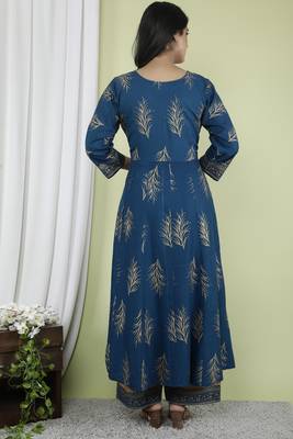 Women's Rayon Ethnic Floral Printed Anarkali Kurti With Palazzo & Dupatta Set 5