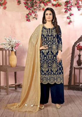 Blue embroidered georgette salwar 1