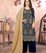 Blue embroidered georgette salwar