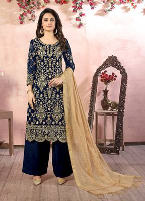 Blue embroidered georgette salwar 2