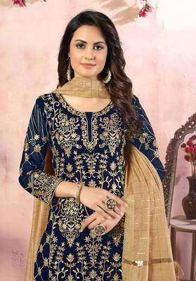 Blue embroidered georgette salwar 3