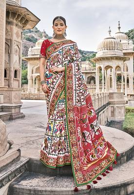 White embroidered silk saree with blouse 1