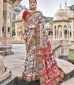 White embroidered silk saree with blouse