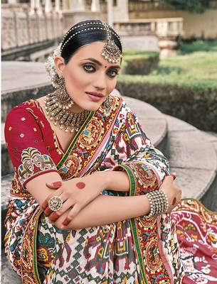 White embroidered silk saree with blouse 3