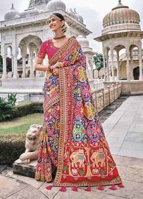 multicolor embroidered silk saree with blouse 1