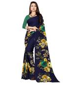 Blue printed faux georgette saree with blouse