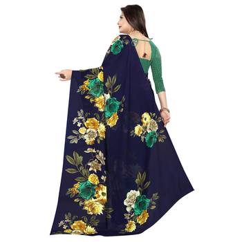 Blue printed faux georgette saree with blouse 3