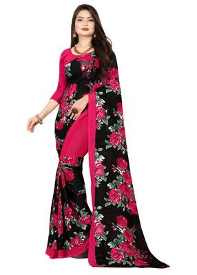 Multicolor printed faux georgette saree with blouse 1