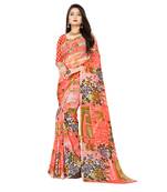 Peach printed faux georgette saree with blouse