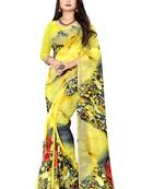 Yellow printed faux georgette saree with blouse