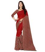 Red printed faux georgette saree with blouse