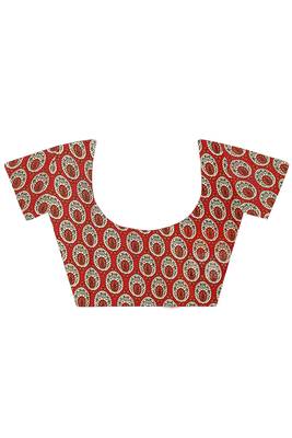 Red printed faux georgette saree with blouse 4