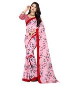 Pink printed faux georgette saree with blouse