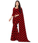 Red printed faux georgette saree with blouse