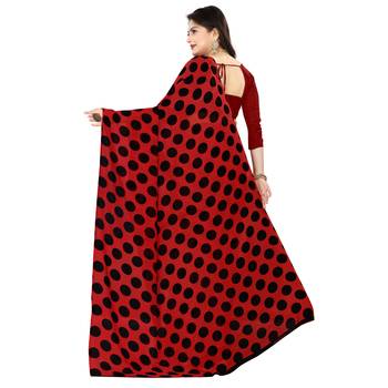 Red printed faux georgette saree with blouse 3