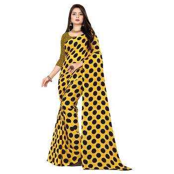 Yellow printed faux georgette saree with blouse 1