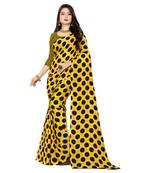 Yellow printed faux georgette saree with blouse