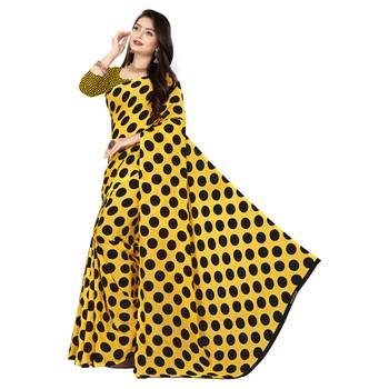 Yellow printed faux georgette saree with blouse 2