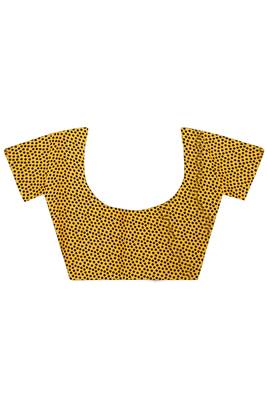 Yellow printed faux georgette saree with blouse 4