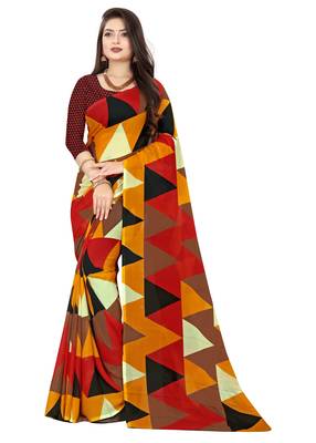 Multicolor printed faux georgette saree with blouse 1