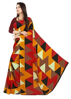 Multicolor printed faux georgette saree with blouse 2